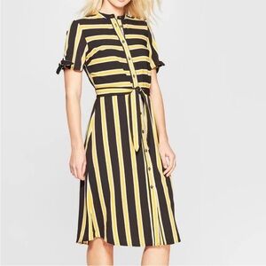 NEW Who What Wear Midi Shirt Dress XS | Marigold Stripe | Tie Waist‎